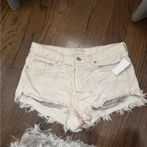 Women's Cream Distressed Shorts